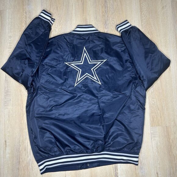 New Men's Dallas Cowboys NFL Team Apparel Satin Full Snap Varsity Navy Jacket XL - Picture 8 of 11